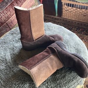 Merrell Encore Stitch High Espresso Suede Leather Sherpa Lined Winter Boots 9.5